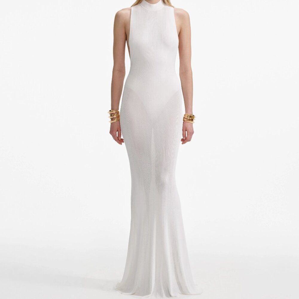 Self Portrait, White Racer Back Viscose Knit Maxi Dress